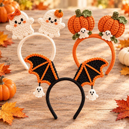 3-in-1 Halloween Crochet Headband Pattern: Ghost, Pumpkin & Bat PDF