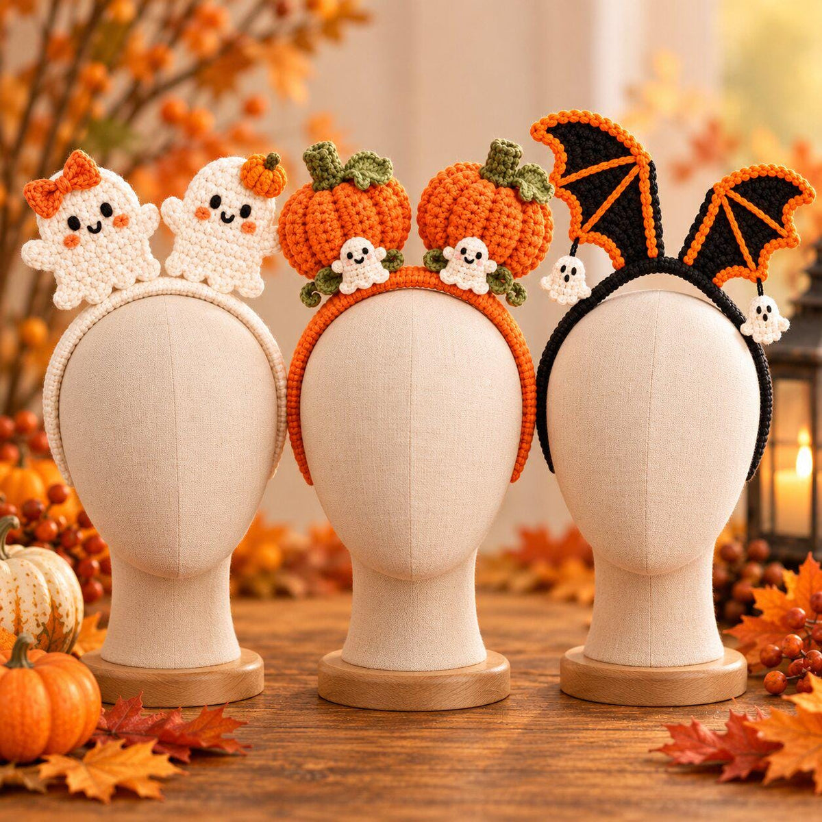 3-in-1 Halloween Crochet Headband Pattern: Ghost, Pumpkin & Bat PDF