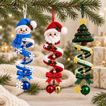 Christmas Spiral Ornament Crochet Pattern: Santa, Snowman & Tree Amigurumi PDF