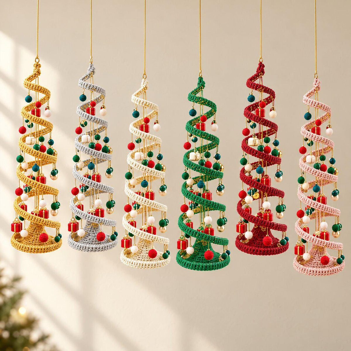 Spiral Hanging Christmas Tree Crochet Pattern, Mobile Ornament PDF