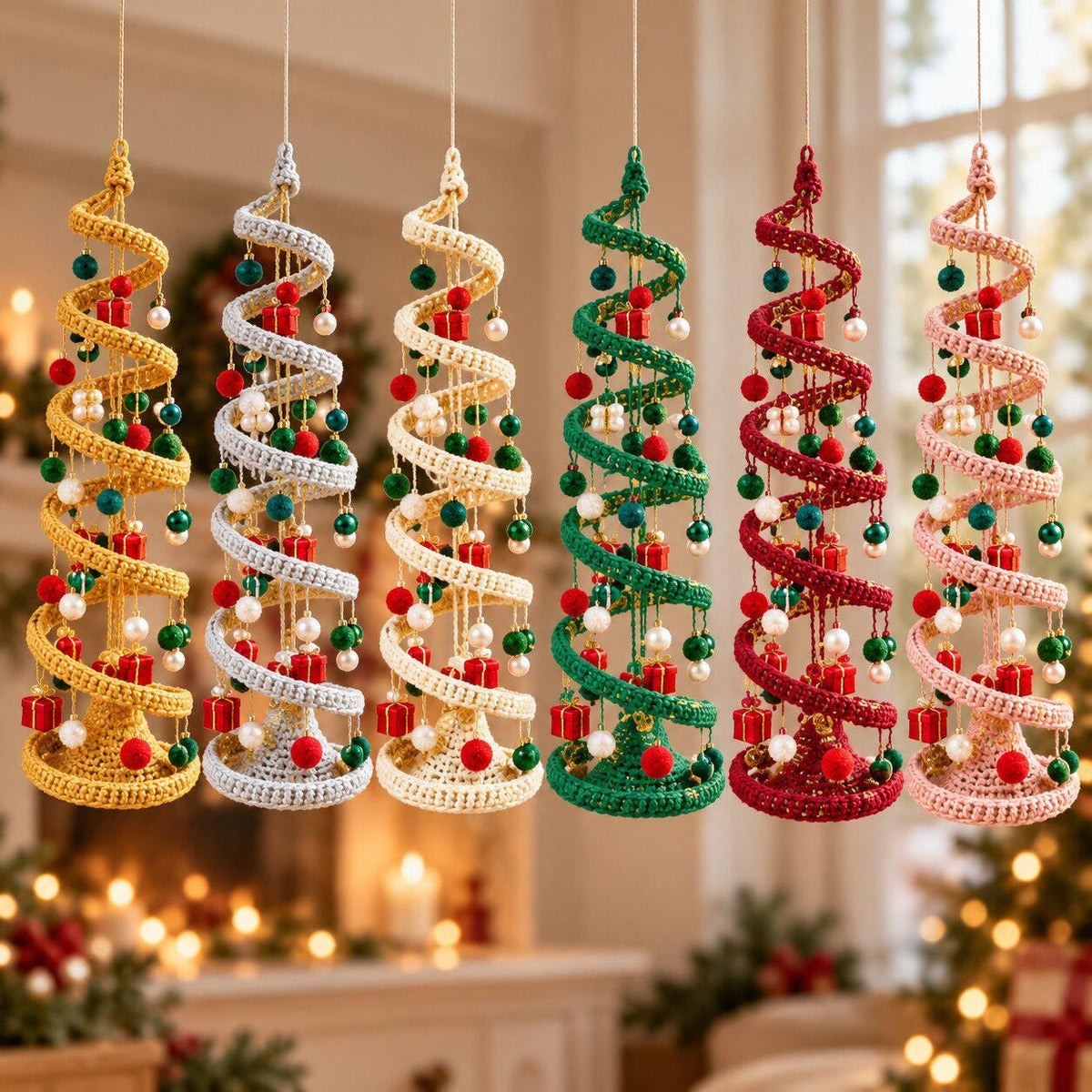 Spiral Hanging Christmas Tree Crochet Pattern, Mobile Ornament PDF