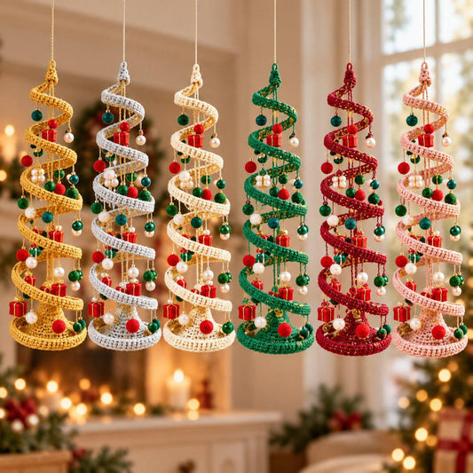 Spiral Hanging Christmas Tree Crochet Pattern, Mobile Ornament PDF