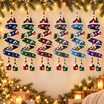 Crochet Christmas Spiral Garland Pattern PDF, Winter Village Hanging Ornament