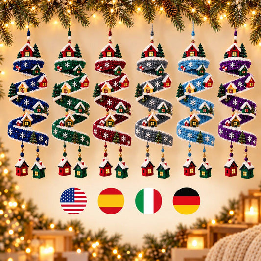 Crochet Christmas Spiral Garland Pattern PDF, Winter Village Hanging Ornament