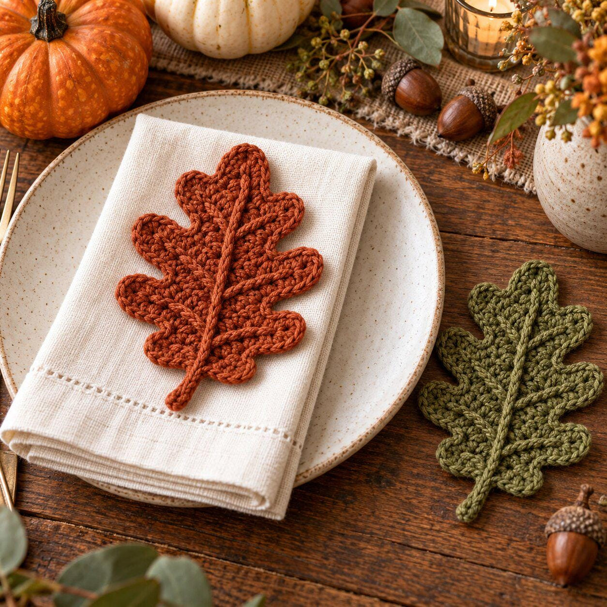 Crochet Oak Leaf Pattern PDF, Thanksgiving Fall Applique