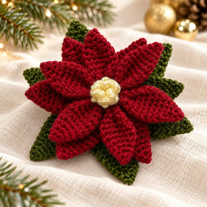 6-in-1 Crochet Poinsettia Pattern PDF, Christmas Flower Applique & Decor